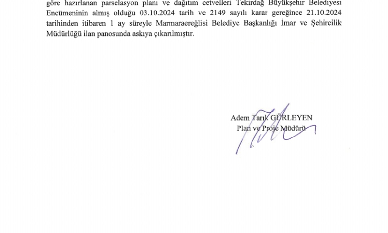 Yeniçiftlik Mahallesi 3756, 3758 ve 577 ada 1, 2, 3, 4, 5, 6 ve 7 parsel numaralı taşınmazlar için 3194 sayılı İmar Kanununun 18. Maddesine istinaden hazırlanan Parselasyon Planı